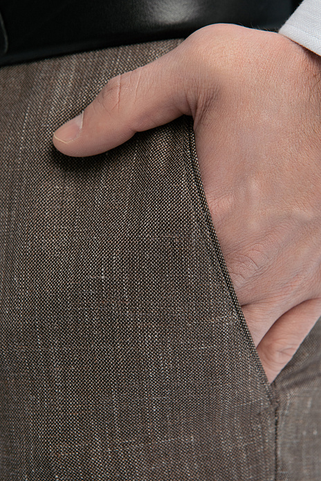 Брюки из шерсти, льна и шелка с водоотталкивающей обработкой, цвет Коричневый