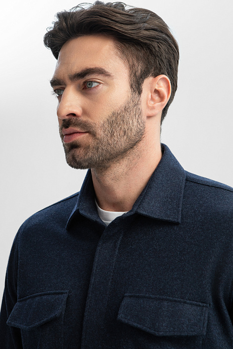 Куртка-рубашка из итальянской шерстяной ткани Vitale Barberis, лимитированная коллекция, цвет Синий темный