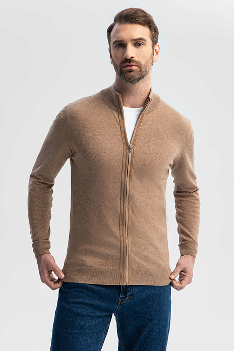 Кардиган из хлопка Пима с отделкой из алькантары, цвет Бежевый