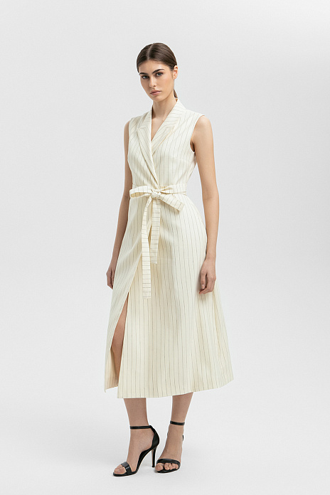 Платье из шерсти, льна и шелка, цвет Молочный