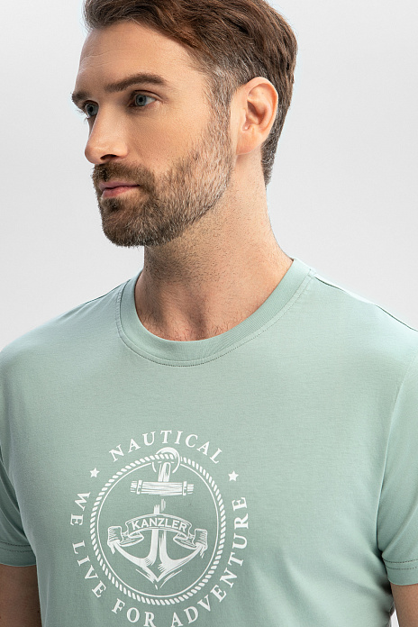 Зеленая хлопковая футболка Slim fit, цвет Зеленый светлый