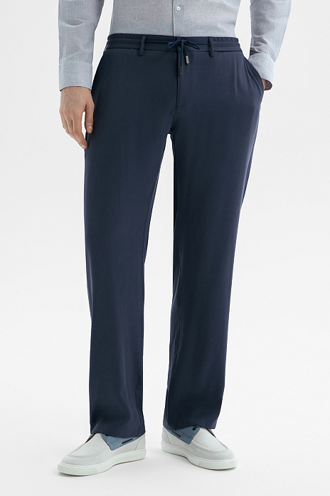 Брюки из тенсела и вискозы, лимитированная коллекция, цвет Синий темный