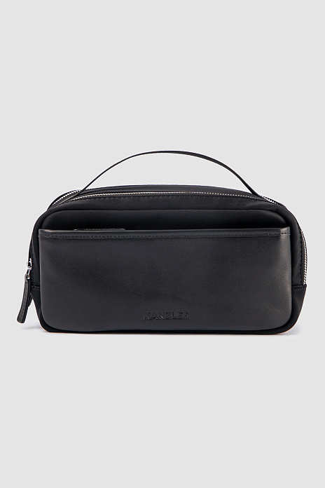 Несессер из натуральной кожи и текстиля, цвет Черный