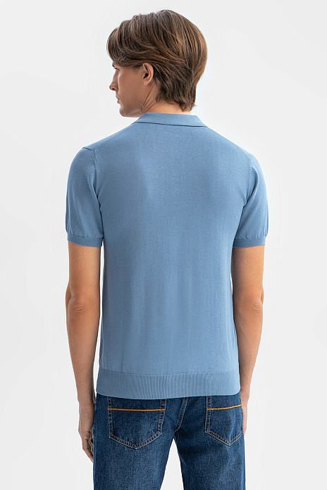 Поло из хлопка, шелка и льна, цвет Голубой