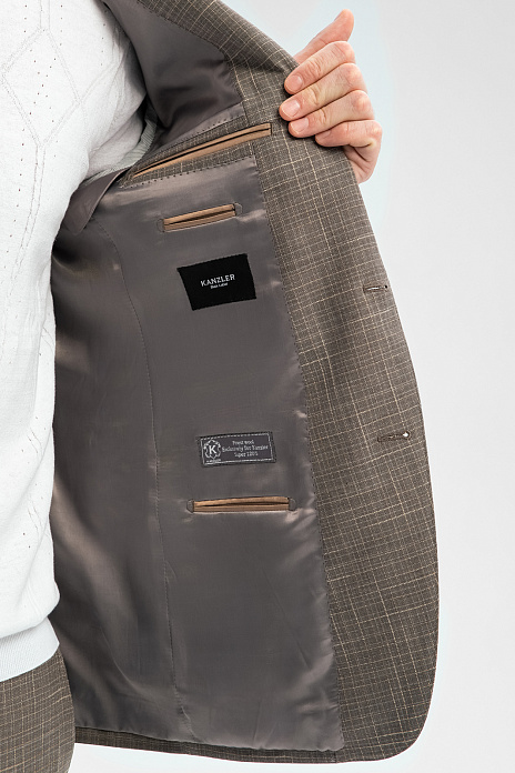 Пиджак из шерсти, хлопка и льна с водоотталкивающей обработкой, цвет Коричневый светлый