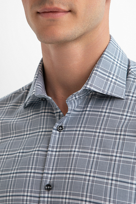 Сорочка из хлопка в клетку с технологией легкой очистки, цвет Серый