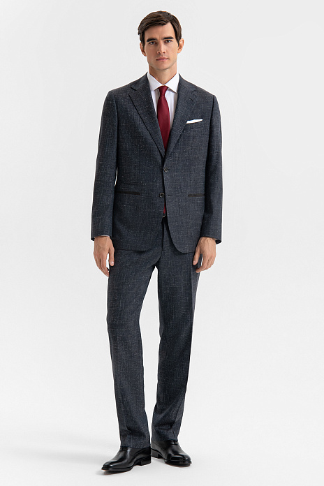 Брюки из шерсти, льна и шелка, цвет Серый