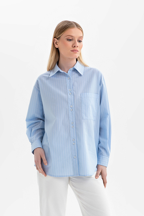 Рубашка из хлопка в полоску, цвет Голубой