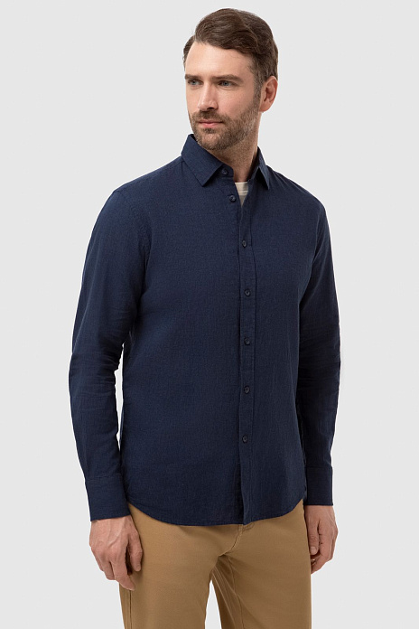 Рубашка изо льна и хлопка, цвет Синий темный