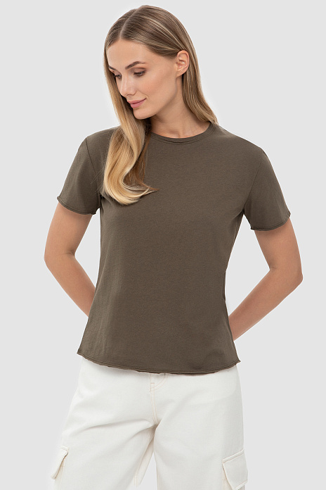 Футболка из льна и хлопка, цвет Хаки