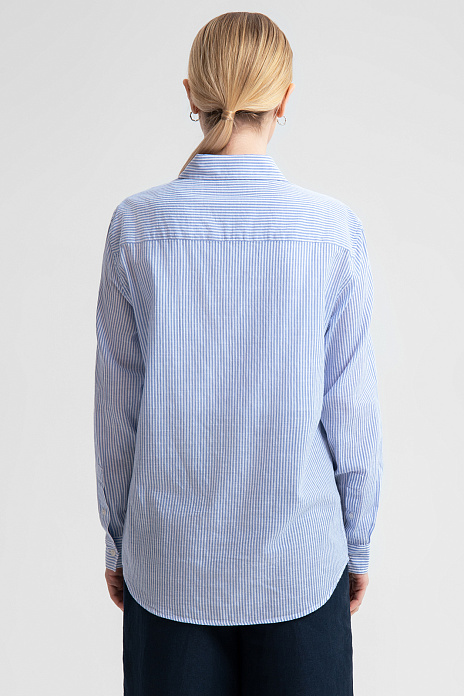 Рубашка из хлопка в полоску, цвет Голубой