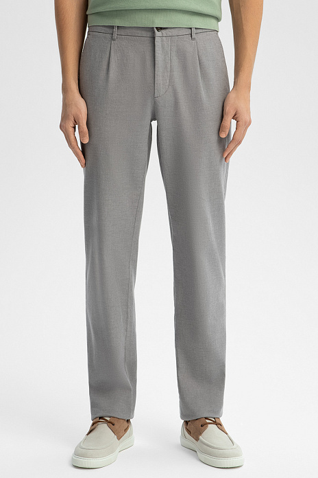 Брюки из хлопка и льна, цвет Серый светлый